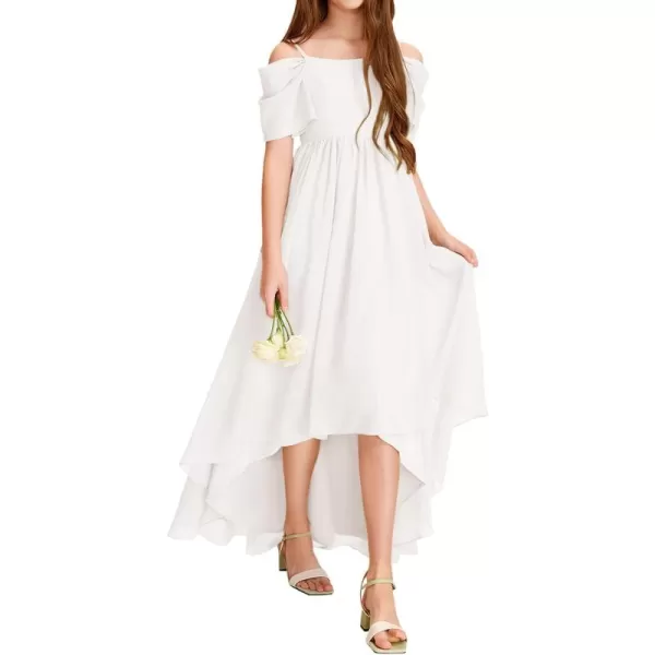 Haloumoning Girls Cold Shoulder Dress A-line Asymmetrical Chiffon Junior Bridesmaid Birthday Party Dress