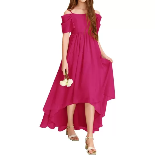 Haloumoning Girls Cold Shoulder Dress A-line Asymmetrical Chiffon Junior Bridesmaid Birthday Party Dress
