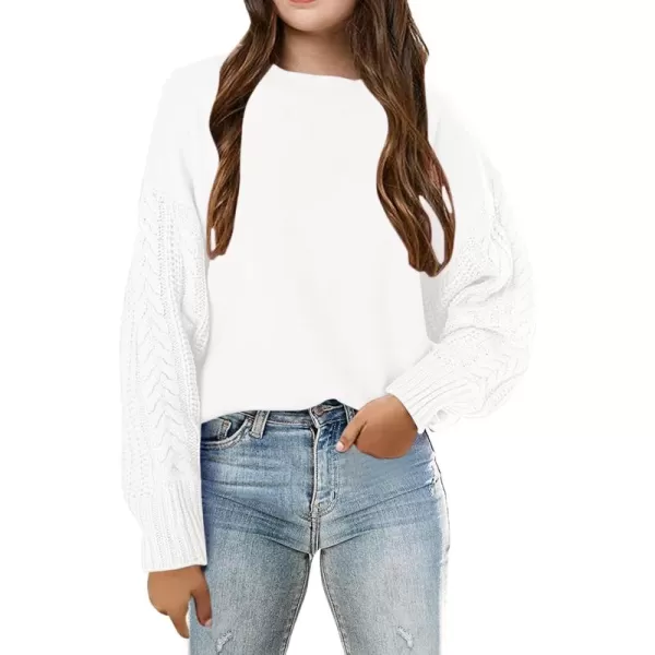 Haloumoning Girl's Crew Neck Sweaters Kids Long Sleeve Drop Shoulder Pullover Cable Knit Chunky Contrast Sweater Tops