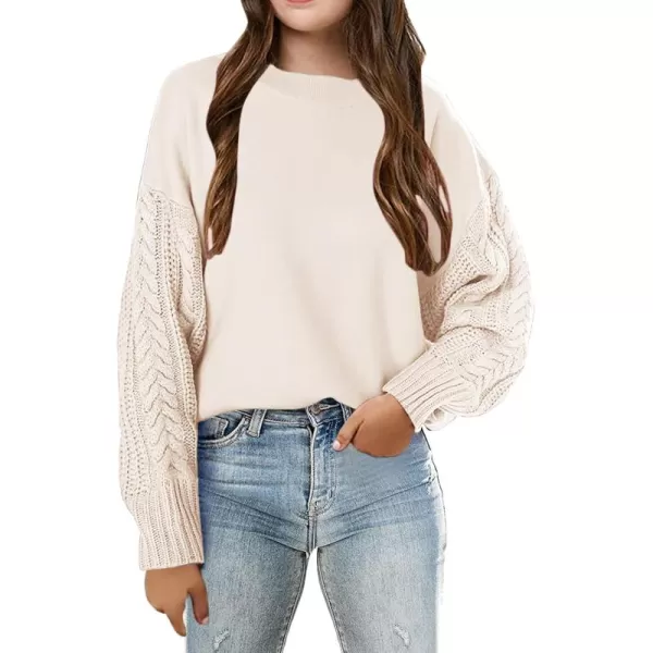 Haloumoning Girl's Crew Neck Sweaters Kids Long Sleeve Drop Shoulder Pullover Cable Knit Chunky Contrast Sweater Tops