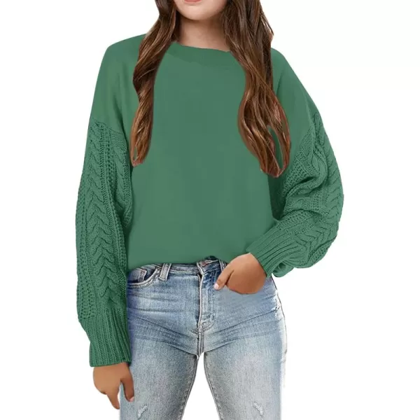 Haloumoning Girl's Crew Neck Sweaters Kids Long Sleeve Drop Shoulder Pullover Cable Knit Chunky Contrast Sweater Tops