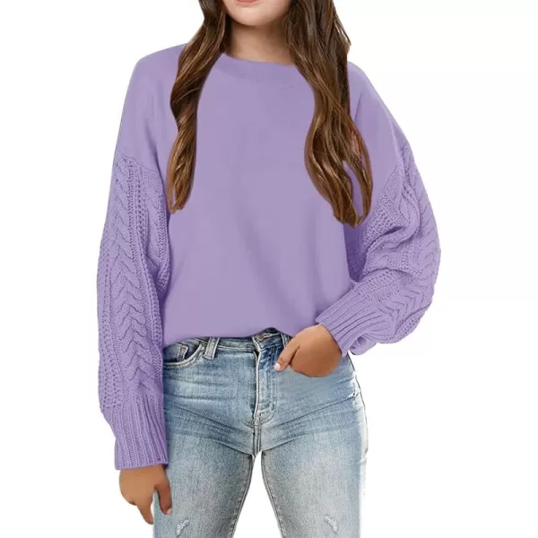 Haloumoning Girl's Crew Neck Sweaters Kids Long Sleeve Drop Shoulder Pullover Cable Knit Chunky Contrast Sweater Tops