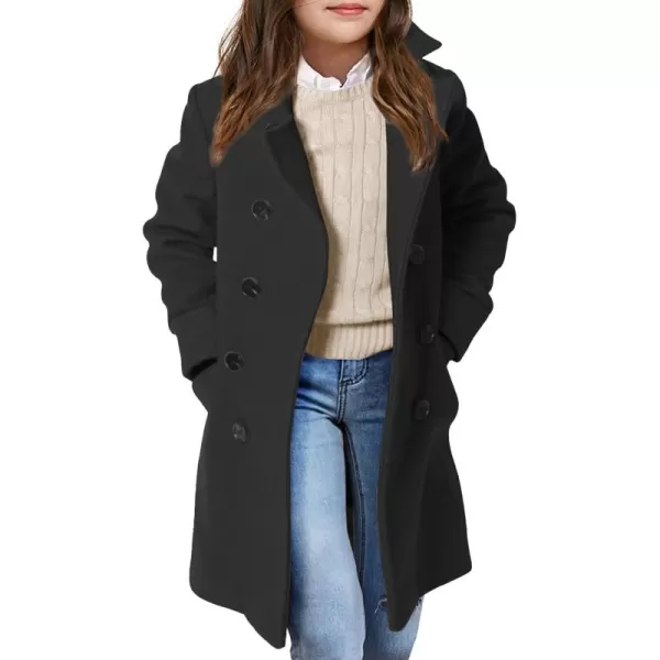 Haloumoning Girls Double Breasted Trench Coat Kids Notch Lapel Long Peacoat with Pockets 5-14 Years