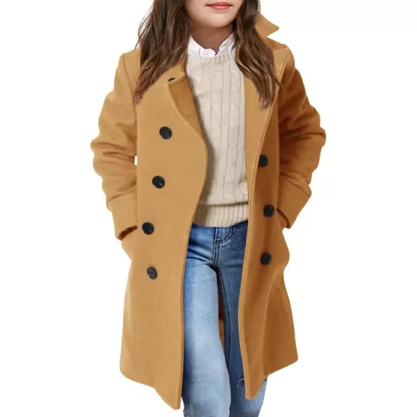 Haloumoning Girls Double Breasted Trench Coat Kids Notch Lapel Long Peacoat with Pockets 5-14 Years