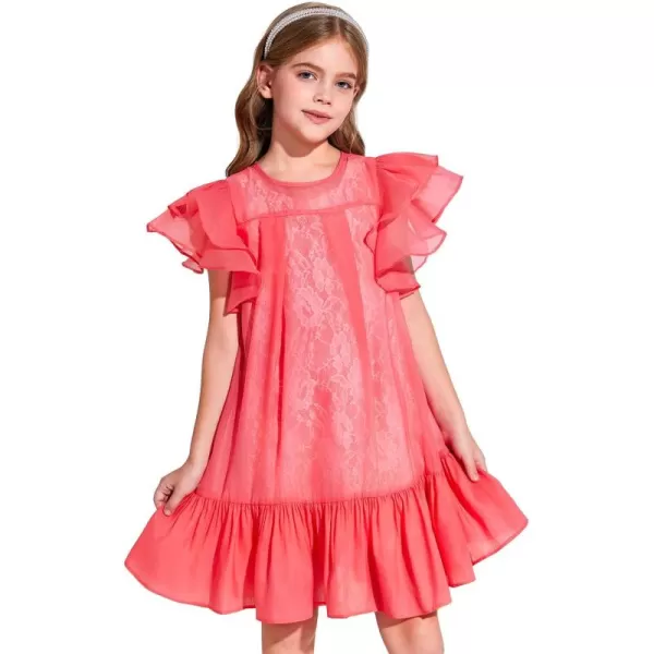 Haloumoning Girls Elegant Ruffle Sleeve Chiffon A-Line Swing Wedding Party Dress 4-14 Years