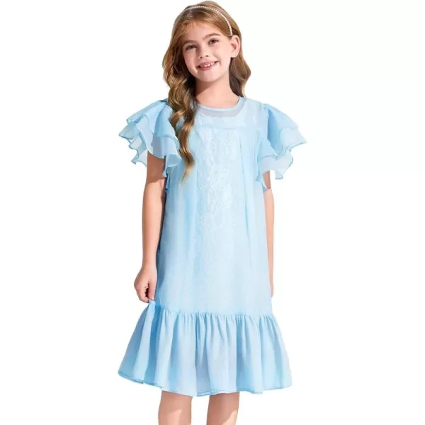 Haloumoning Girls Elegant Ruffle Sleeve Chiffon A-Line Swing Wedding Party Dress 4-14 Years