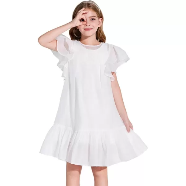Haloumoning Girls Elegant Ruffle Sleeve Chiffon A-Line Swing Wedding Party Dress 4-14 Years
