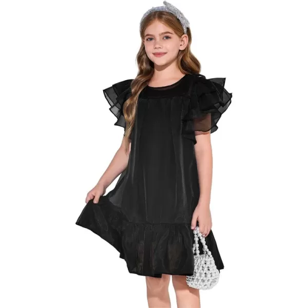 Haloumoning Girls Elegant Ruffle Sleeve Chiffon A-Line Swing Wedding Party Dress 4-14 Years