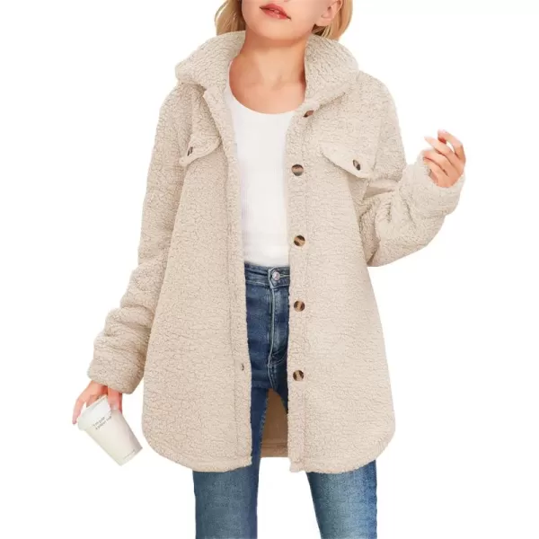 Haloumoning Girls Fuzzy Fleece Jacket Casual Button Down Sherpa Overcoat Faux Fur Jackets Outwear 4-15 Years