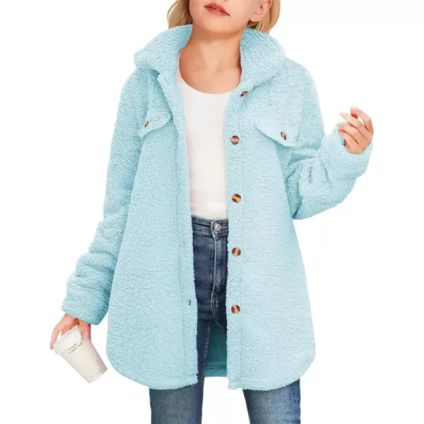 Haloumoning Girls Fuzzy Fleece Jacket Casual Button Down Sherpa Overcoat Faux Fur Jackets Outwear 4-15 Years