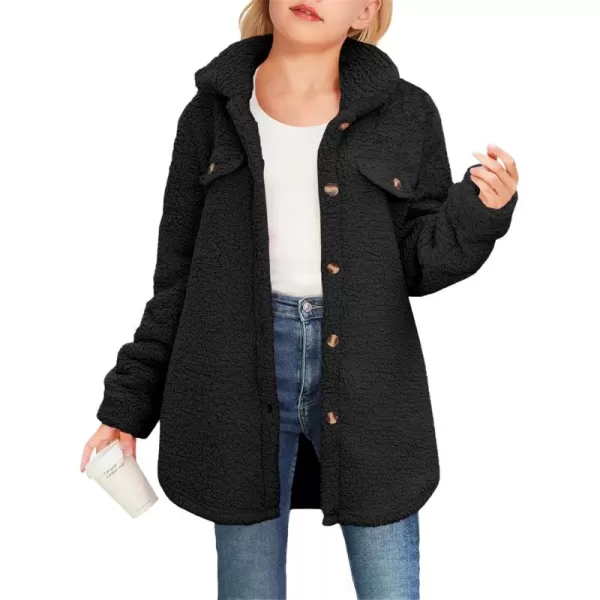 Haloumoning Girls Fuzzy Fleece Jacket Casual Button Down Sherpa Overcoat Faux Fur Jackets Outwear 4-15 Years