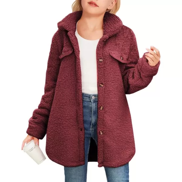 Haloumoning Girls Fuzzy Fleece Jacket Casual Button Down Sherpa Overcoat Faux Fur Jackets Outwear 4-15 Years