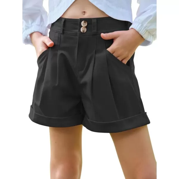 Haloumoning Girls High Waisted Shorts Summer Fashion Button Elastic Waist Shorts with Pockets 5-14 Years