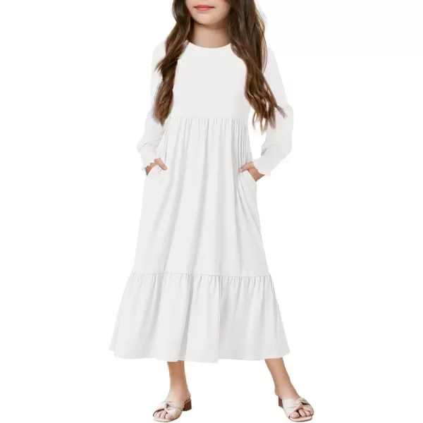 Haloumoning Girls Long Sleeve Maxi Dresses Boho Swing Dress with Pockets 7-14 years