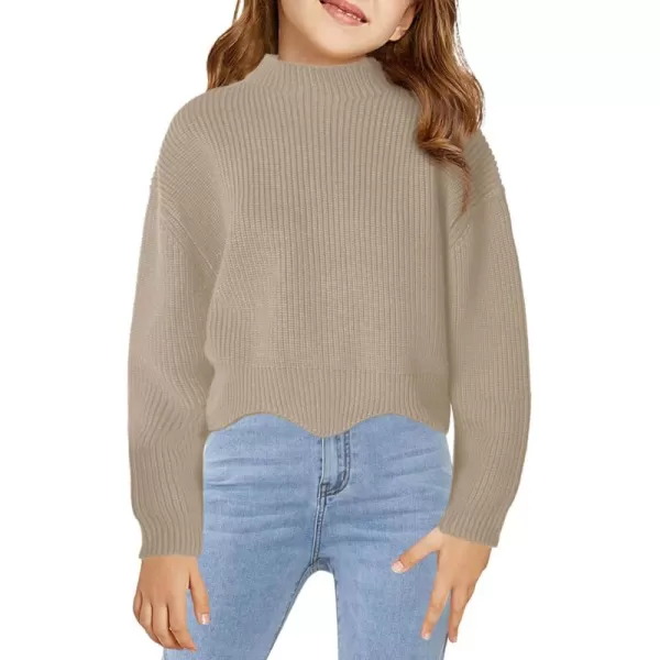 Haloumoning Girls Mock Neck Sweaters Kids Fall Fashion Long Batwing Sleeve Rib Knit Pullover Clothes 5-14 Years
