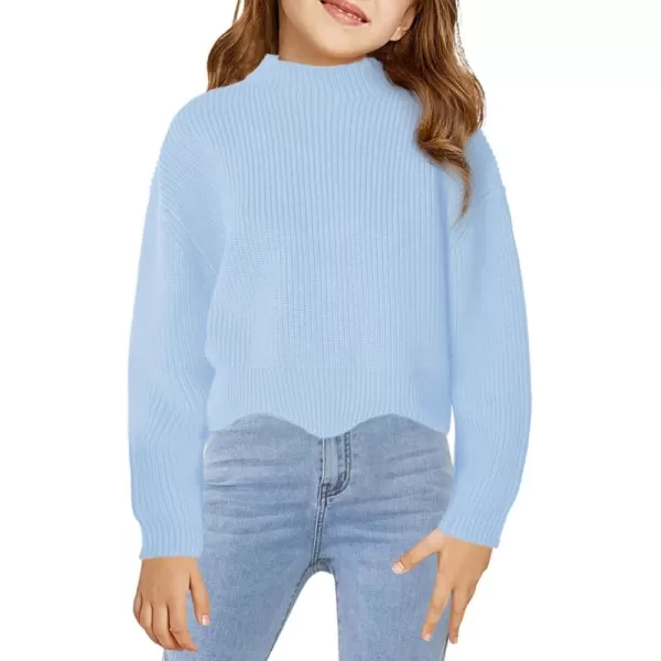 Haloumoning Girls Mock Neck Sweaters Kids Fall Fashion Long Batwing Sleeve Rib Knit Pullover Clothes 5-14 Years