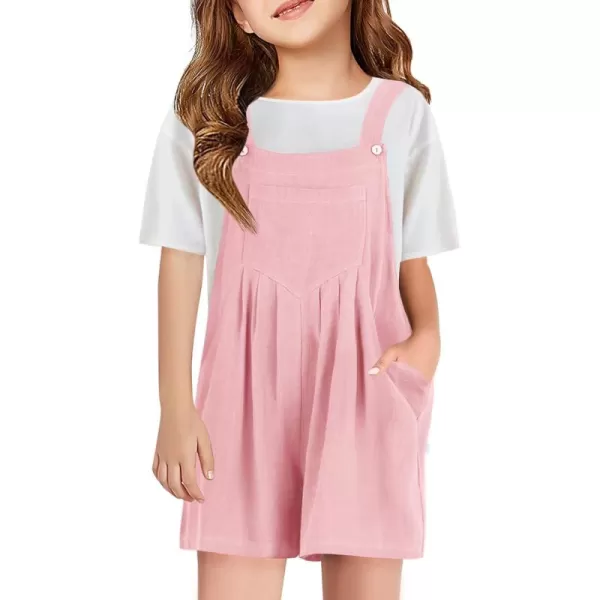 Haloumoning Girls Overall Shorts Kids Summer Casual Adjustable Strap Rompers with Pockets 5-14 Years