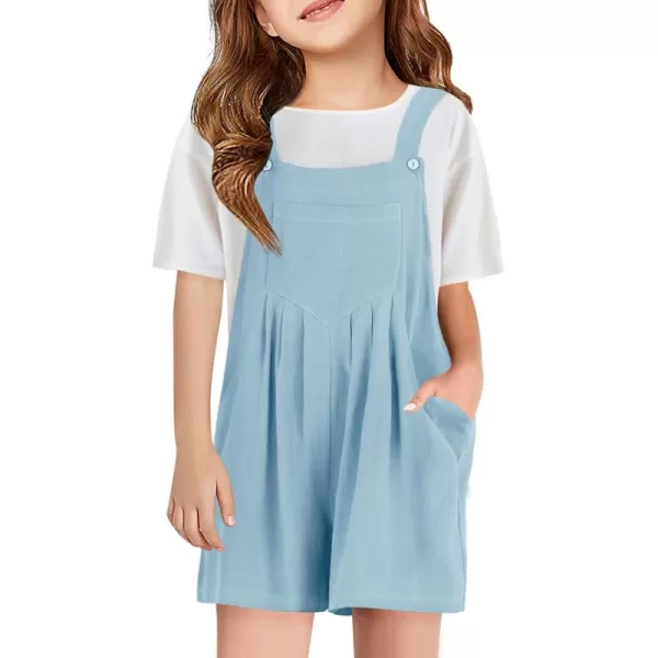 Haloumoning Girls Overall Shorts Kids Summer Casual Adjustable Strap Rompers with Pockets 5-14 Years
