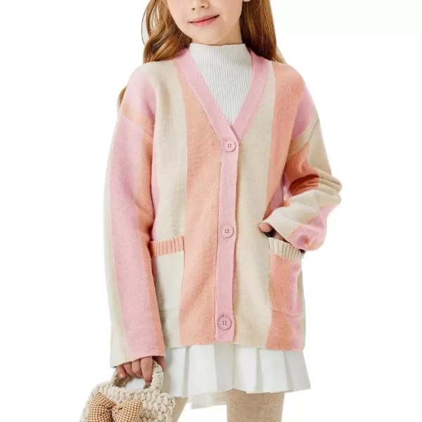 Haloumoning Girls Oversized Color Block Cardigan Sweaters 4-14 Years