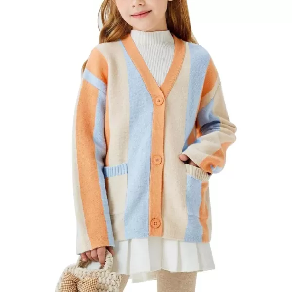 Haloumoning Girls Oversized Color Block Cardigan Sweaters 4-14 Years