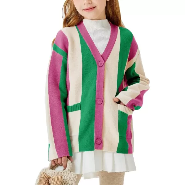 Haloumoning Girls Oversized Color Block Cardigan Sweaters 4-14 Years