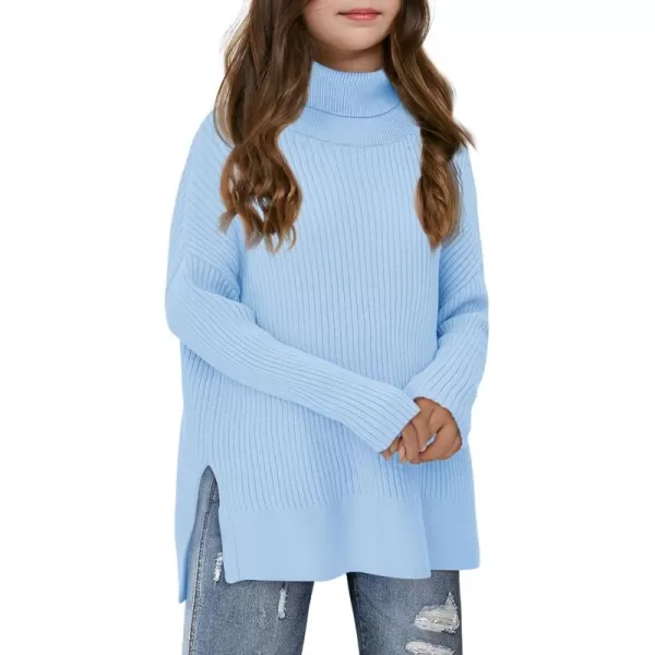 Haloumoning Girls Oversized Turtleneck Sweaters Kids Fashion Ribbed Knit Pullover Sweater Fall Clothes with Side Slit