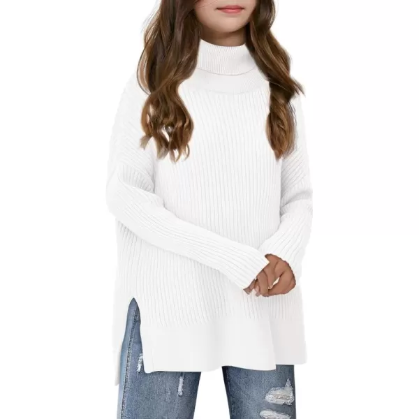 Haloumoning Girls Oversized Turtleneck Sweaters Kids Fashion Ribbed Knit Pullover Sweater Fall Clothes with Side Slit