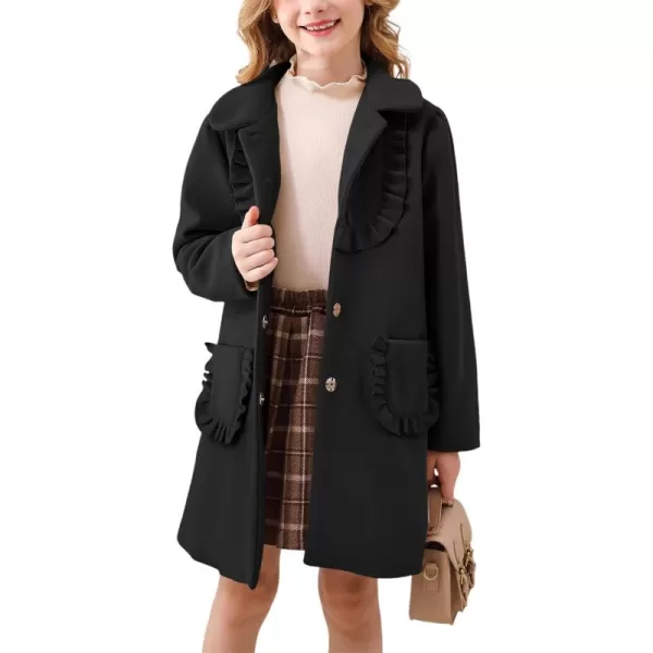 Haloumoning Girls Ruffle Dress Coats Winter Lapel Single Breasted Jackets Outerwear with Pockets 5-14 Years