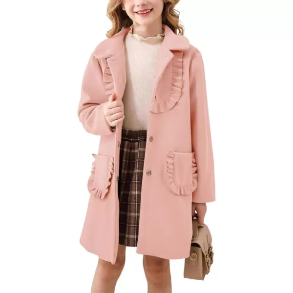 Haloumoning Girls Ruffle Dress Coats Winter Lapel Single Breasted Jackets Outerwear with Pockets 5-14 Years