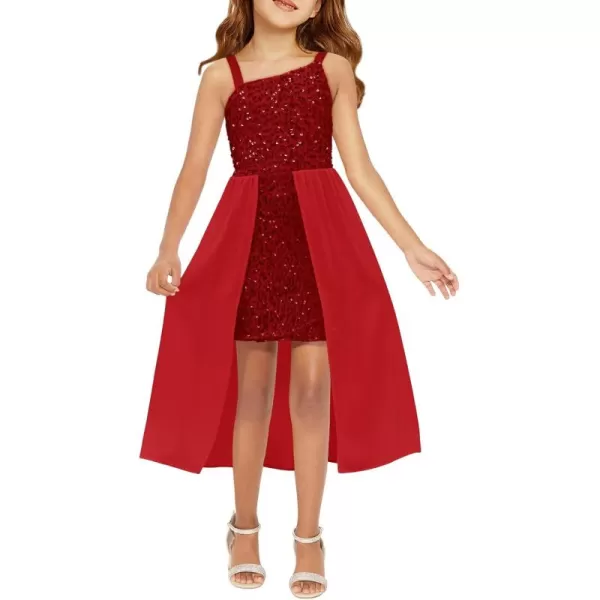 Haloumoning Girls Sequin Dress Kids Formal Sparkly One Shoulder Prom Party Dresses 4-14 Years