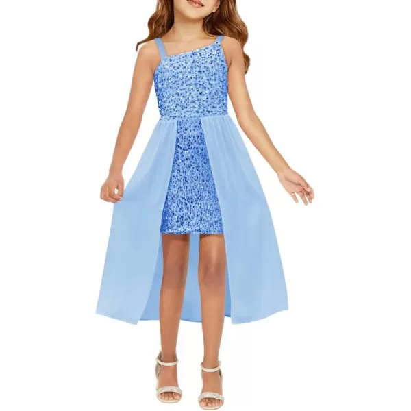Haloumoning Girls Sequin Dress Kids Formal Sparkly One Shoulder Prom Party Dresses 4-14 Years