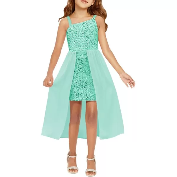 Haloumoning Girls Sequin Dress Kids Formal Sparkly One Shoulder Prom Party Dresses 4-14 Years