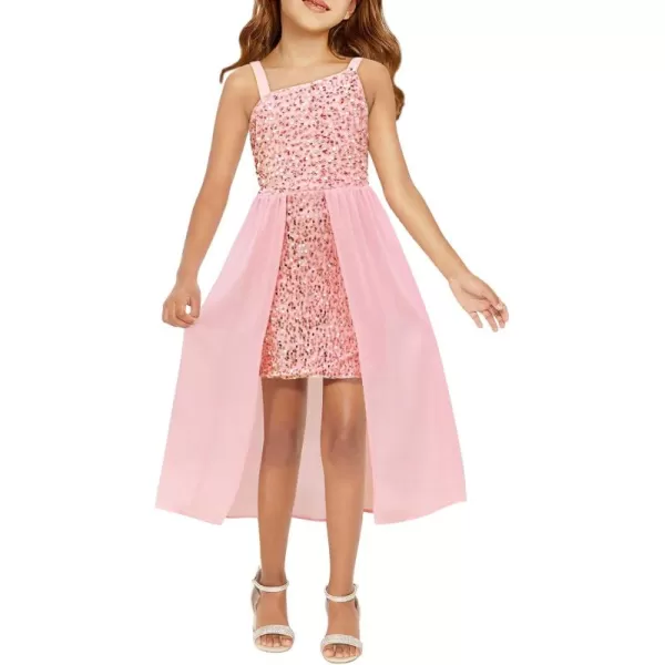 Haloumoning Girls Sequin Dress Kids Formal Sparkly One Shoulder Prom Party Dresses 4-14 Years