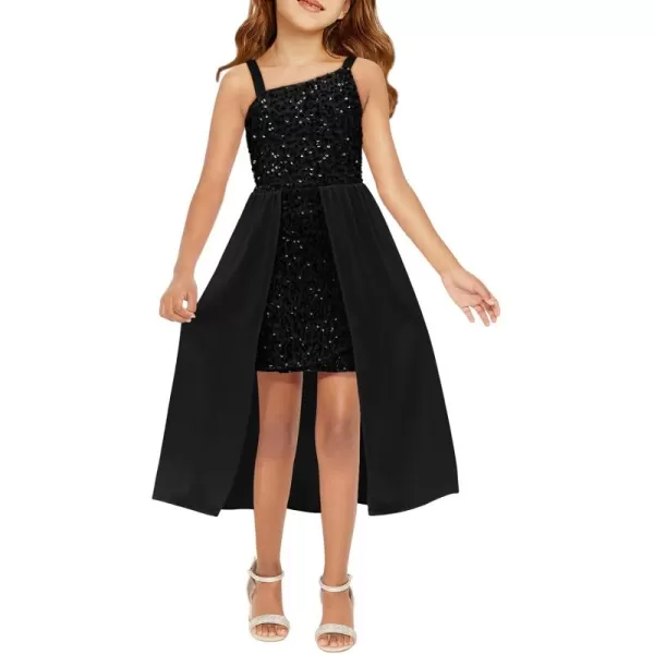 Haloumoning Girls Sequin Dress Kids Formal Sparkly One Shoulder Prom Party Dresses 4-14 Years