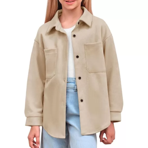 Haloumoning Girls' Shacket Button Down Lightweight Jacket Teen Girls Mid Length Oversized Trench Coat