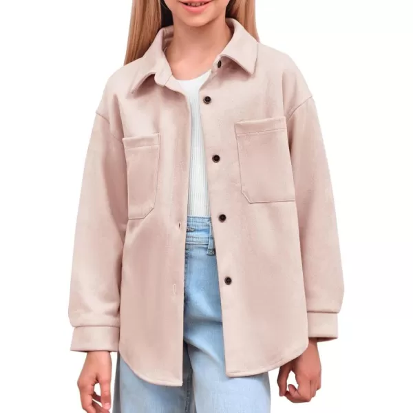 Haloumoning Girls' Shacket Button Down Lightweight Jacket Teen Girls Mid Length Oversized Trench Coat