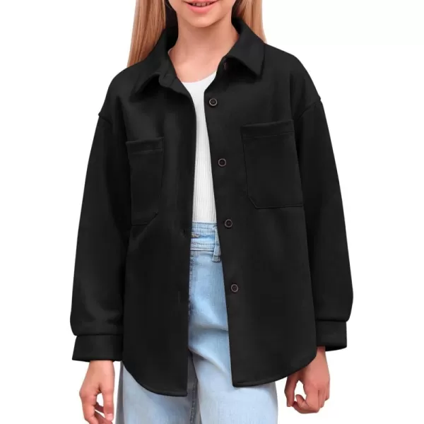 Haloumoning Girls' Shacket Button Down Lightweight Jacket Teen Girls Mid Length Oversized Trench Coat