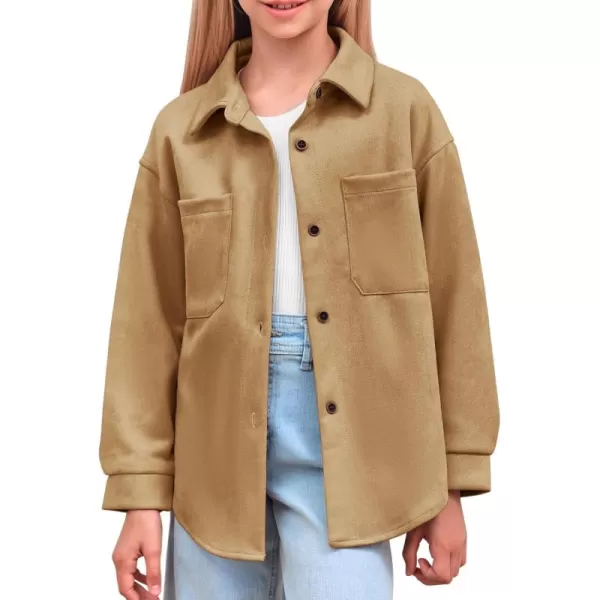 Haloumoning Girls' Shacket Button Down Lightweight Jacket Teen Girls Mid Length Oversized Trench Coat