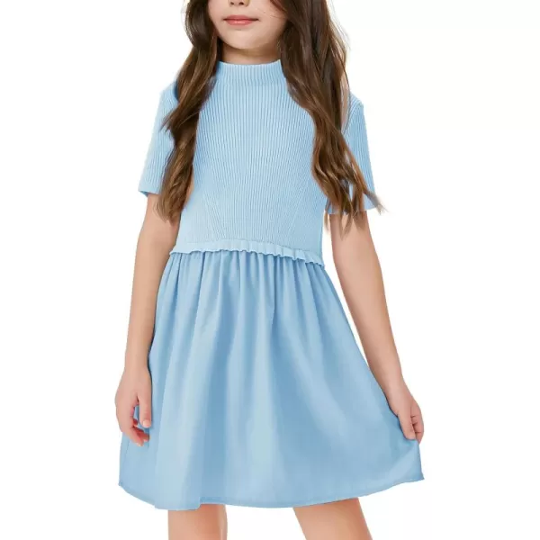 Haloumoning Girls Short Sleeve Mock Neck Dress Summer Casual Dresses A-Line Swing Elegant Sundress
