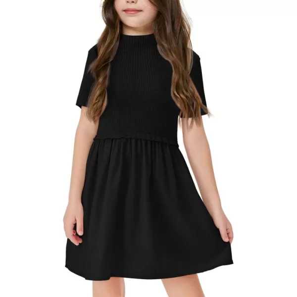 Haloumoning Girls Short Sleeve Mock Neck Dress Summer Casual Dresses A-Line Swing Elegant Sundress