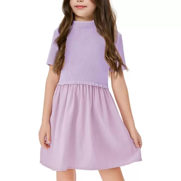 Haloumoning Girls Short Sleeve Mock Neck Dress Summer Casual Dresses A-Line Swing Elegant Sundress