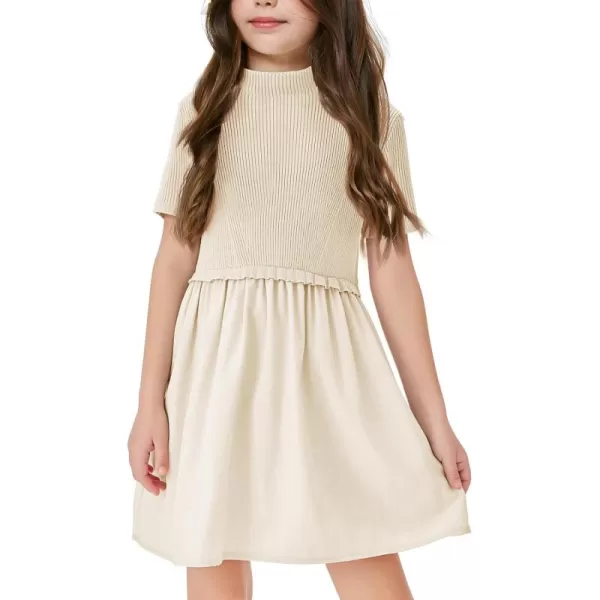 Haloumoning Girls Short Sleeve Mock Neck Dress Summer Casual Dresses A-Line Swing Elegant Sundress