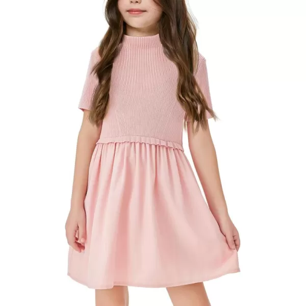 Haloumoning Girls Short Sleeve Mock Neck Dress Summer Casual Dresses A-Line Swing Elegant Sundress
