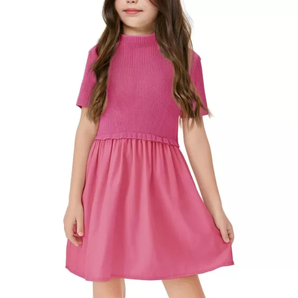 Haloumoning Girls Short Sleeve Mock Neck Dress Summer Casual Dresses A-Line Swing Elegant Sundress