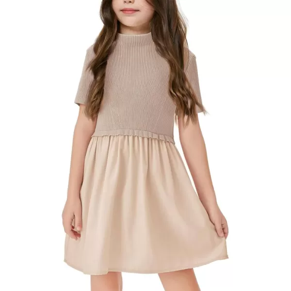 Haloumoning Girls Short Sleeve Mock Neck Dress Summer Casual Dresses A-Line Swing Elegant Sundress