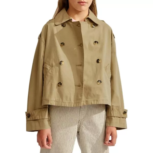 Haloumoning Girls Short Trench Coat Double Breasted Long Sleeve Casual Jackets Fall Outwear with Pockets