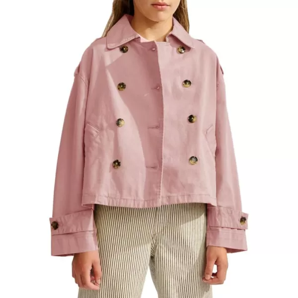 Haloumoning Girls Short Trench Coat Double Breasted Long Sleeve Casual Jackets Fall Outwear with Pockets