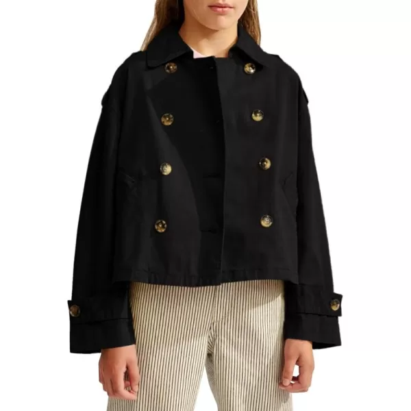 Haloumoning Girls Short Trench Coat Double Breasted Long Sleeve Casual Jackets Fall Outwear with Pockets