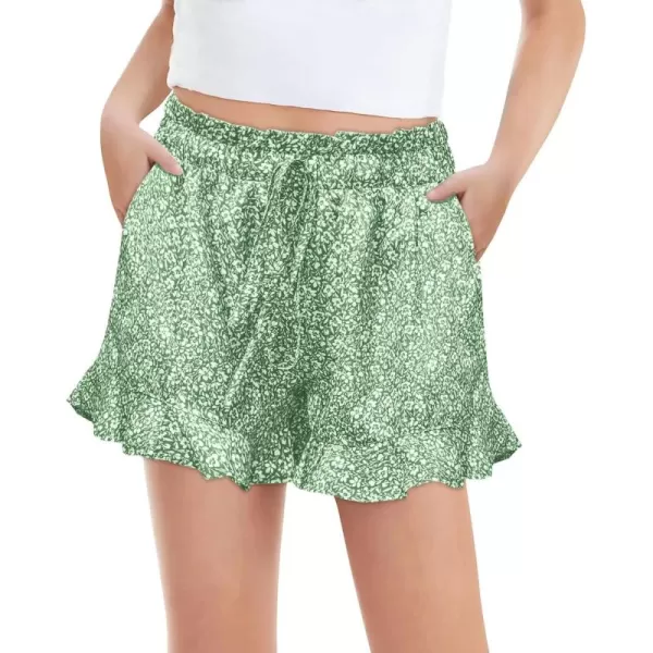 Haloumoning Girls Shorts Casual Floral Printed Short Pants Summer Ruffle Beach Shorts with Pockets Size 4-15