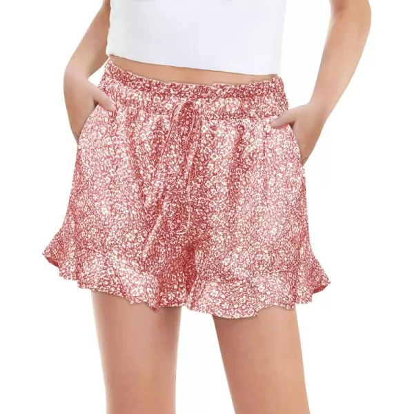 Haloumoning Girls Shorts Casual Floral Printed Short Pants Summer Ruffle Beach Shorts with Pockets Size 4-15